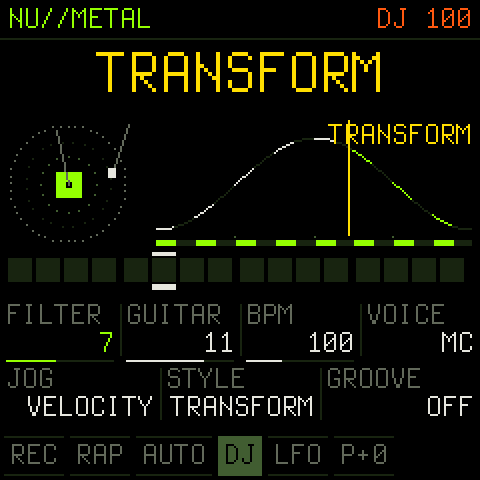 Scratching TRANSFORM with the technique's score on screen